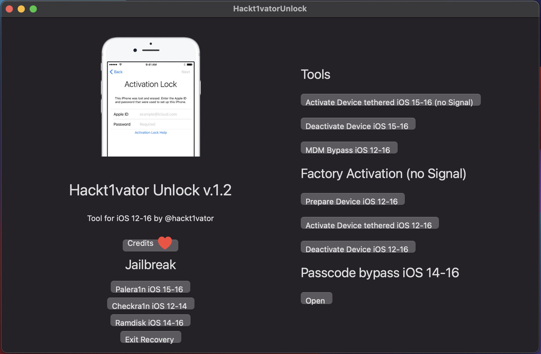 Hackt1vator Unlock，免费绕过MDM配置锁/密码界面工具