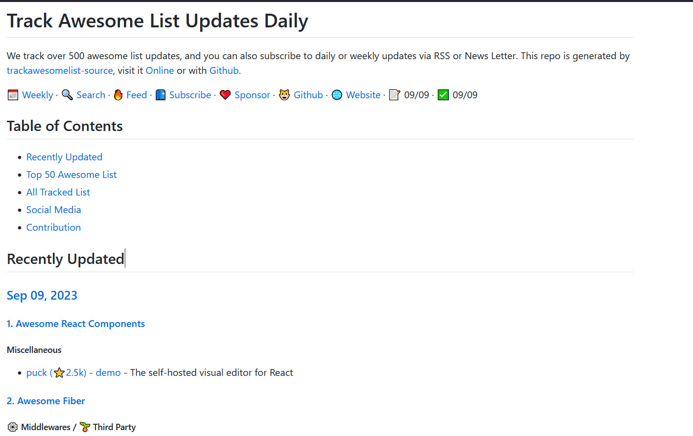 Track Awesome List Updates Daily，一站式跟踪500 多个Awesome 项目更新-要福利，就在第一福利！