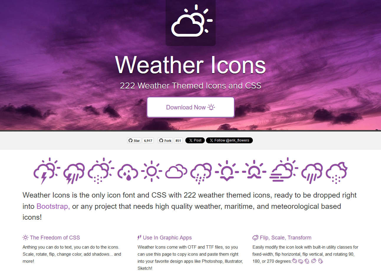 Weather Icons，222个天气主题图标和CSS，基于Bootstrap