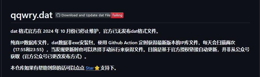 qqwry.dat，纯真IP数据库，每天从官方授权方式自动抓取最新文件
