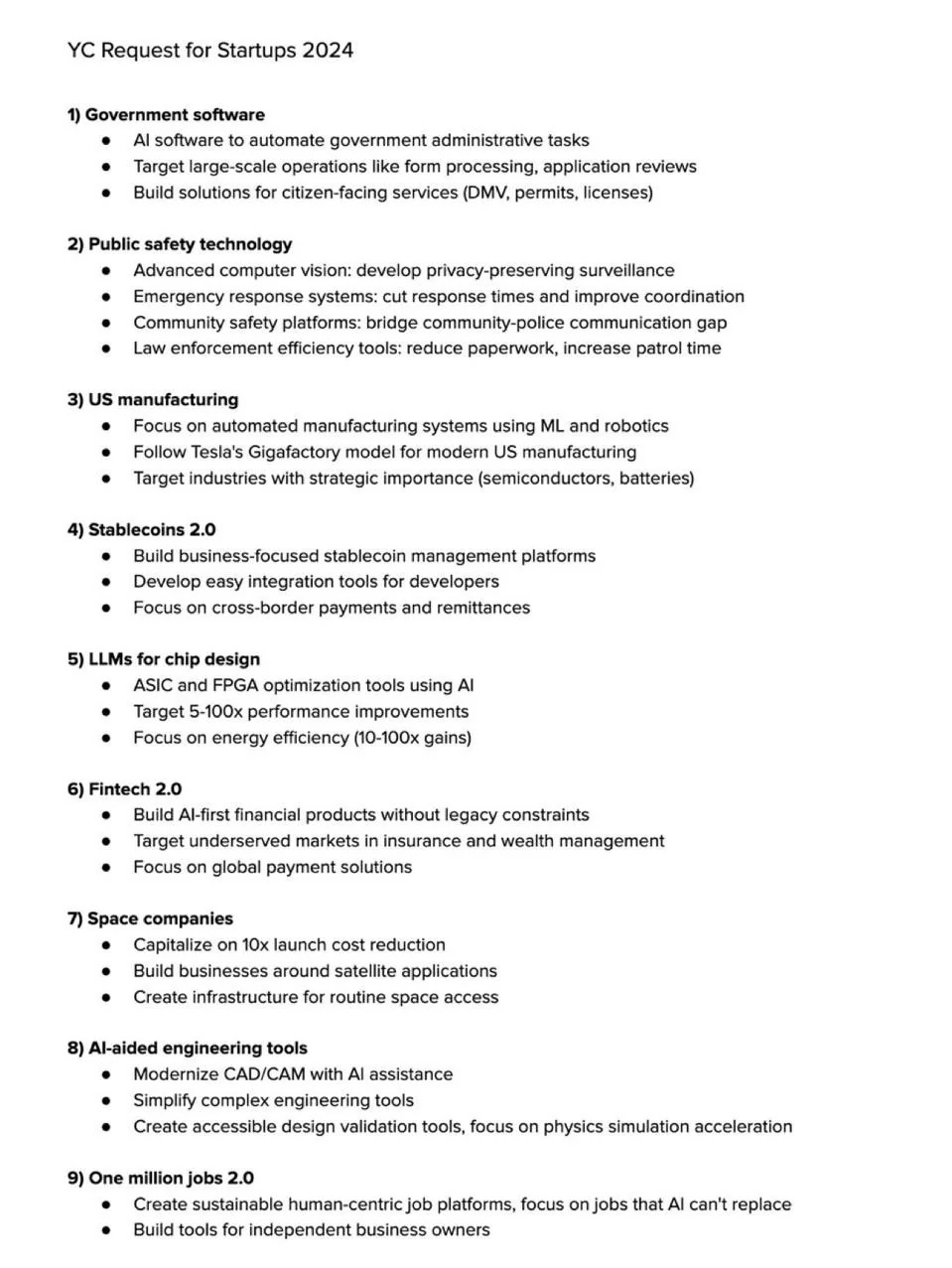 Y Combinator 2025 投资方向